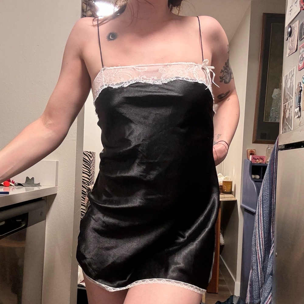 Victoria's Secret Black Chemise with White Lace